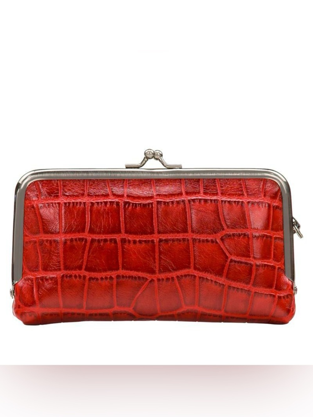 Patricia Nash Lorella Frame Croc-Embossed Leather Kiss-Lock Wallet Red Berry